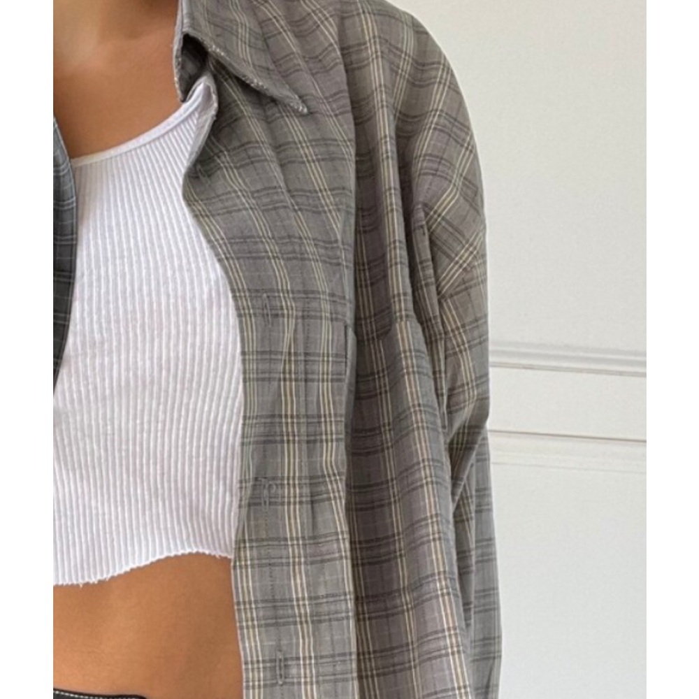 NWT Nap oversized boxy longe wear plaid dress collar linen mini
